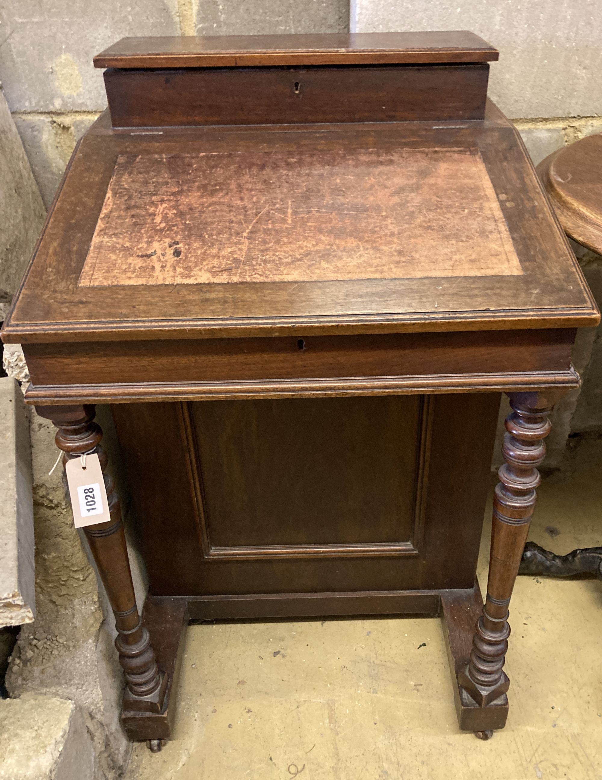 A late Victorian mahogany Davenport, width 53cm, depth 55cm, height 82cm